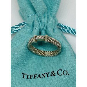 Tiffany & Co. Vintage Sterling Silver Three Diamond Mesh Ring - Size 6.75